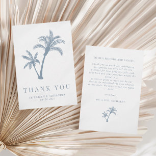 Carte De Remerciements Palm Tree Tropical Beach Dusty Blue Mariage