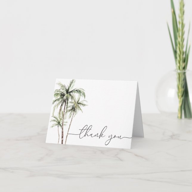 Carte De Remerciements Palm Tree Tropical | Mariage minimal (Devant)