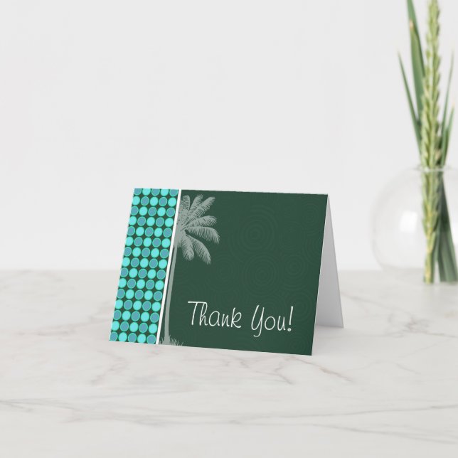 Carte De Remerciements Palme tropicale ; Pointe Polka verte et turquoise (Devant)
