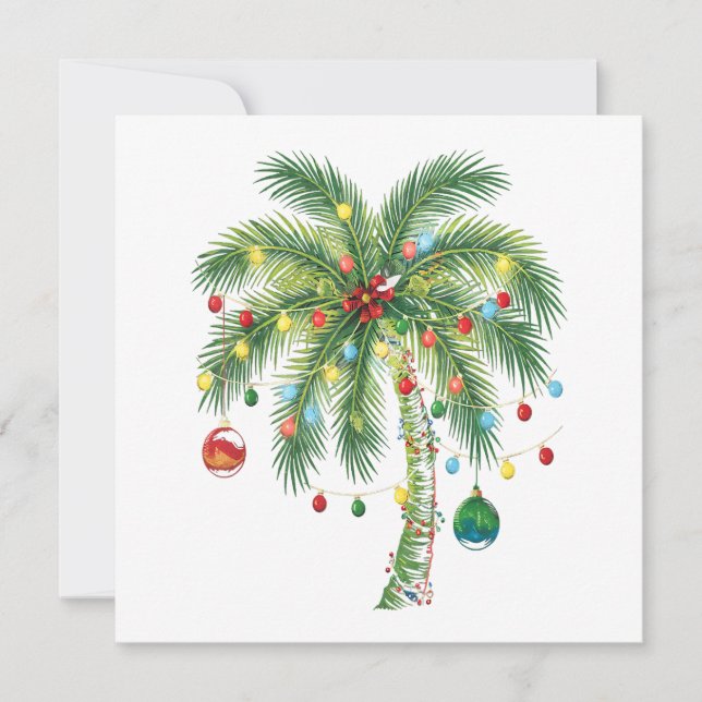 Carte De Remerciements Palmier de Noël tropical avec lumières et ornam (Devant)