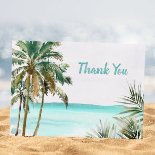 Carte De Remerciements Palmier Tropical Personnalisé Feuilles Plage Bleue