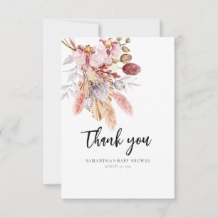 Carte De Remerciements Pampas Aquarelle de laiton Baby shower Floral