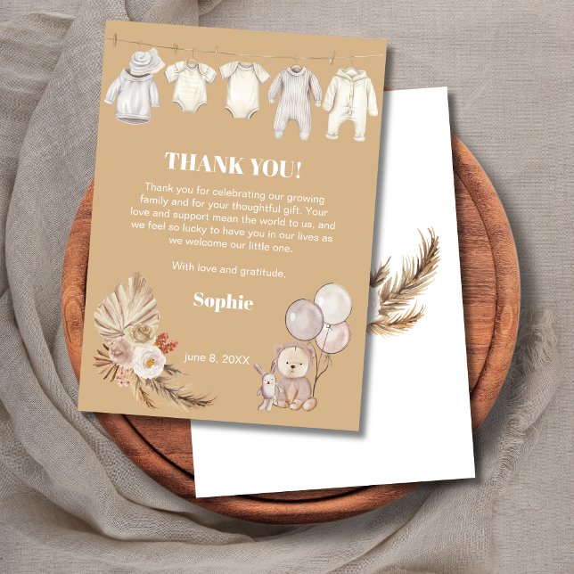 Carte De Remerciements Pampas Boho Nous Pouvons Bearly Wait Baby shower (Créateur téléchargé)