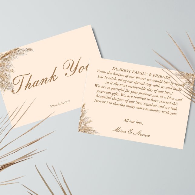 Carte De Remerciements Pampas crémeuse moderne mariage d'herbe (Créateur téléchargé)