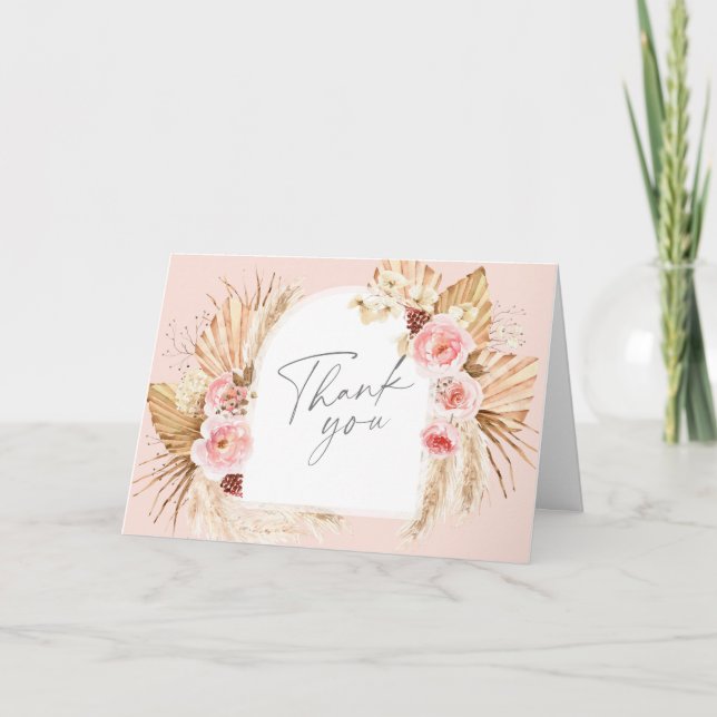 Carte De Remerciements Pampas Grass Boho Mariage Floral Arch Moderne Merc (Devant)