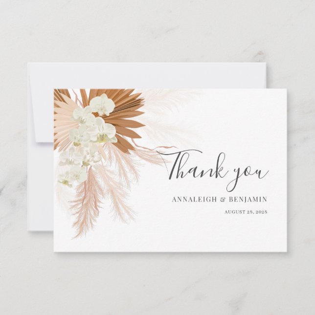 Carte De Remerciements Pampas Grass Script Terracotta Mariage (Devant)
