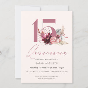 Carte De Remerciements Pampas rose Herbe Quinceanera 15e anniversaire Inv
