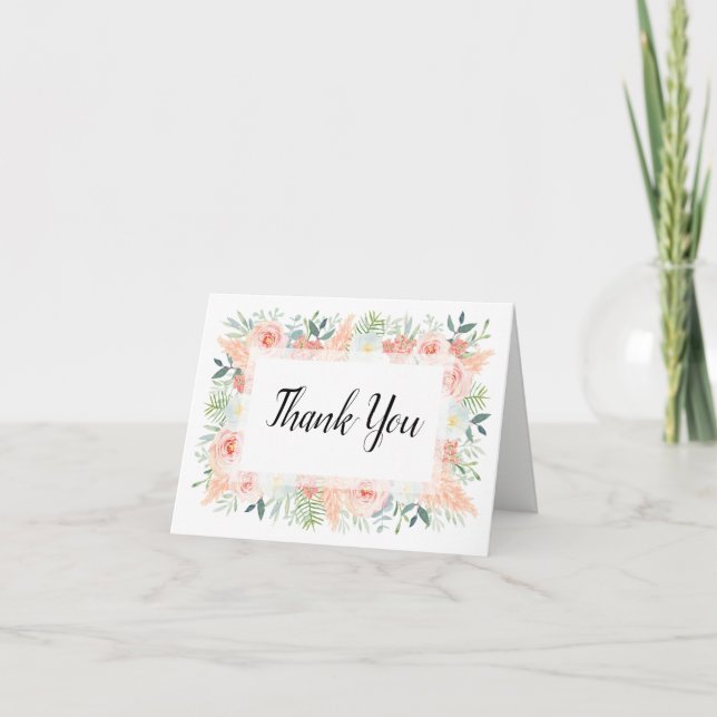 Carte De Remerciements Pampas rose pâle Mariage d'aquarelle Florale (Devant)
