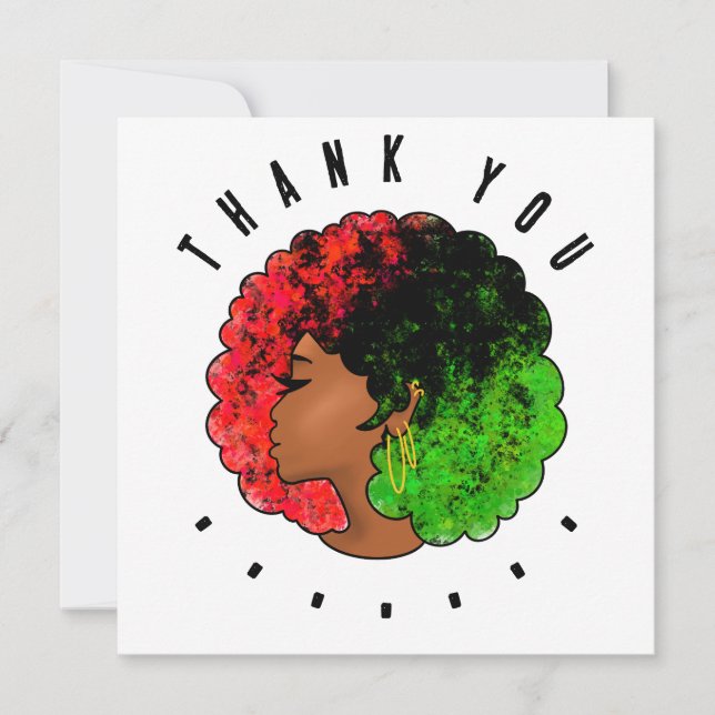 Carte De Remerciements Pan Africaine noire femme rouge vert orgueil afro (Devant)