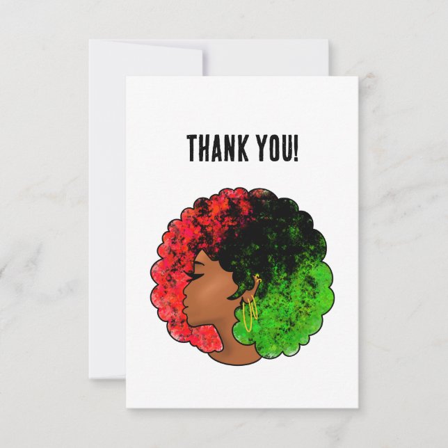 Carte De Remerciements Pan Africaine noire femme rouge vert orgueil afro (Devant)