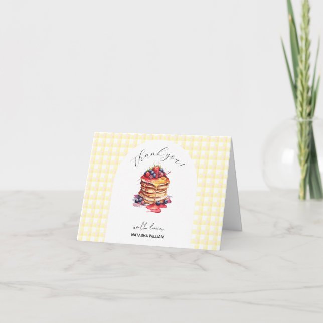 Carte De Remerciements Pancakes et Pacificateurs En vichy Baby shower pla (Devant)