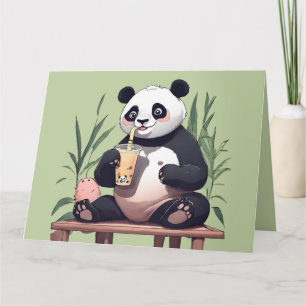 Carte De Remerciements Panda mignon buvant du bubble tea, thé aux perles