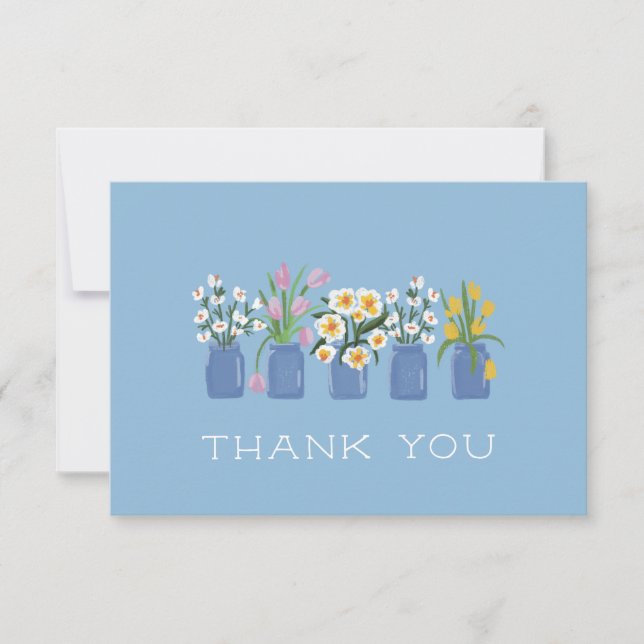 Carte De Remerciements Panier à fleurs bleu Mason Jar (Devant)