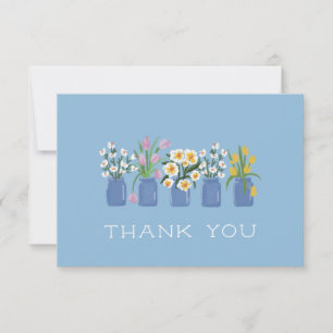 Carte De Remerciements Panier à fleurs bleu Mason Jar