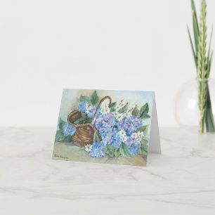 Carte De Remerciements Panier d'anniversaire avec hydrangées bleues