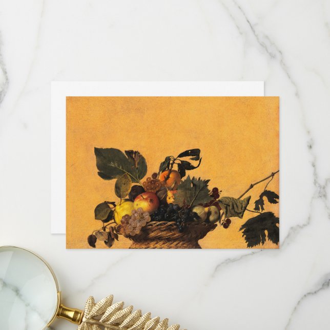 Carte De Remerciements Panier de fruits, Canestra di Frutta par Caravaggi (Devant/Arrière en situation)