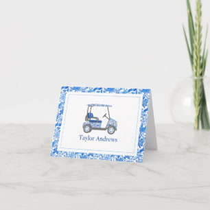 Carte De Remerciements Panier de golf Palm Beach Fleurs Bleues