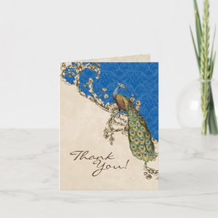Carte De Remerciements Paon vintage et gravure à l'eau-forte épousant des
