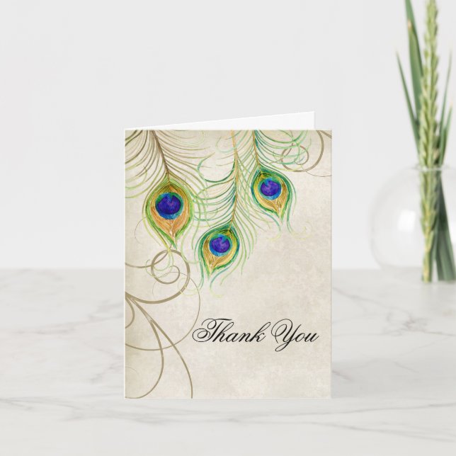 Carte De Remerciements Papeterie de remerciement de mariage à plumes de p (Devant)