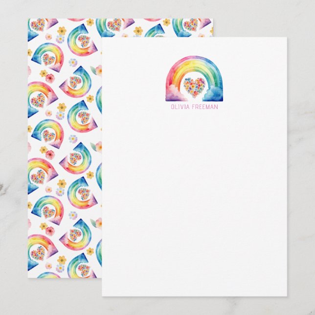 Carte De Remerciements Papeterie personnalisée arc-en-ciel aquarelle (Devant / Derrière)