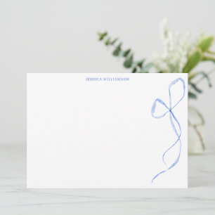 Carte De Remerciements Papeterie personnalisée avec un nœud aquarelle ble