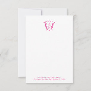 Carte De Remerciements Papeterie personnalisée Fuchsia Pink Monogram
