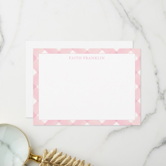 Carte De Remerciements Papier à lettres En vichy bébé rose personnalisé (Devant/Arrière en situation)