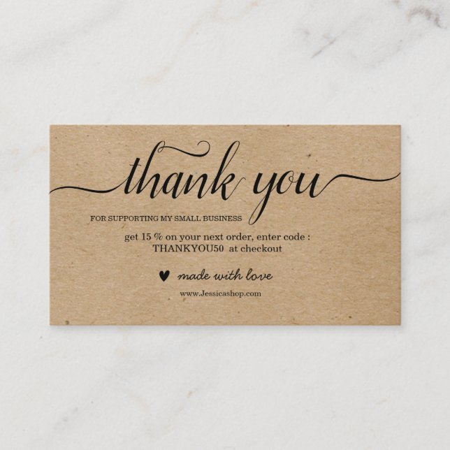 Carte de remerciements papier artisanal pour l'emb (Devant)