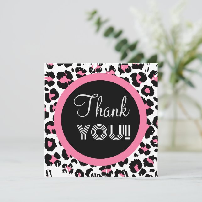 Carte De Remerciements Papier Cheetat rose et blanc personnalisé (Debout devant)