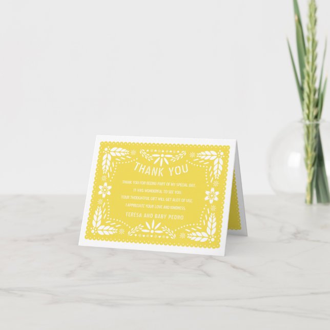 Carte De Remerciements Papier jaune doux picado Baby shower mexicain (Devant)
