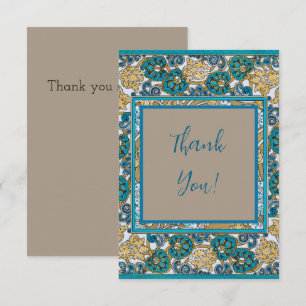Carte De Remerciements papier peint bleu art nouveau cyclamen