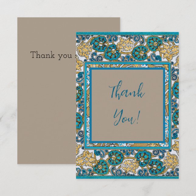 Carte De Remerciements papier peint bleu art nouveau cyclamen (Devant / Derrière)
