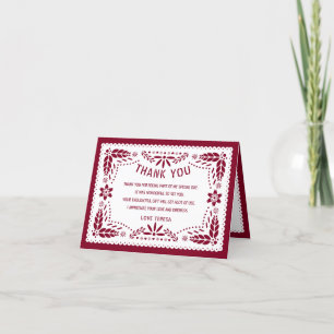 Carte De Remerciements Papier picado Mexicain bordeaux rouge QUINCEAÑERA