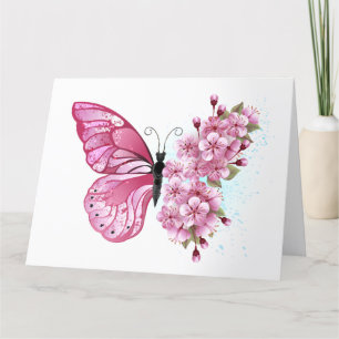 Carte De Remerciements Papillon à fleurs avec Sakura rose