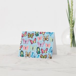 Carte De Remerciements Papillon coloré Motif Pastel Bleu clair