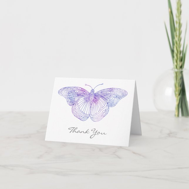 Carte De Remerciements Papillon d'aquarelle violet (Devant)