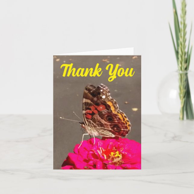 Carte De Remerciements Papillon de la Dame américaine sur Zinnia (Devant)