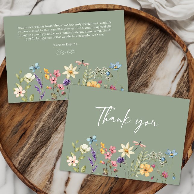 Carte De Remerciements Papillon et Fleur sauvage Sage Fête des mariées ve (Créateur téléchargé)