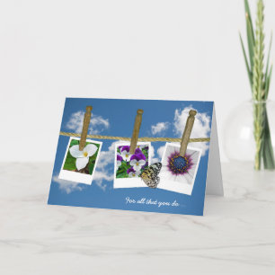 Carte De Remerciements Papillon et photos florales sur la corde à  linge