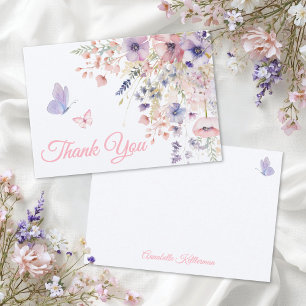 Carte De Remerciements Papillon Fard Rose Violet Fleur Sauvage