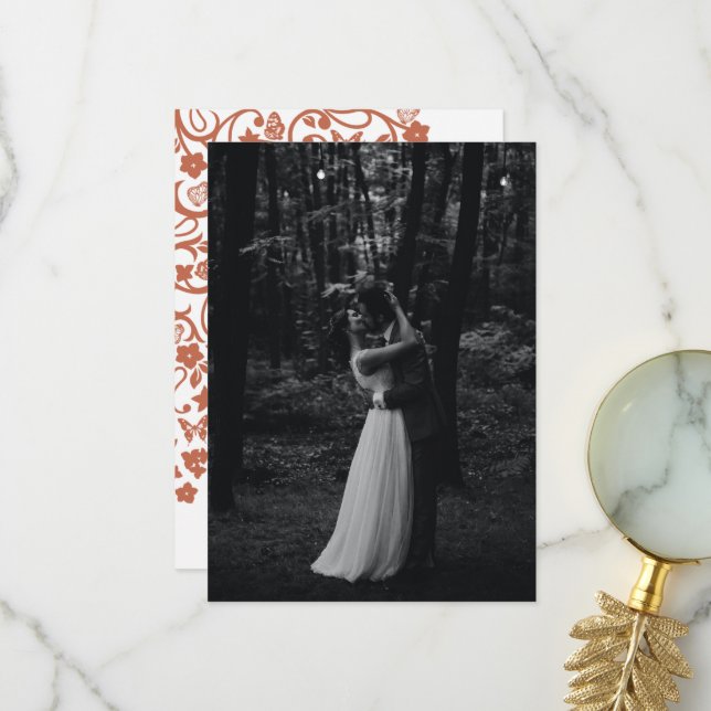 Carte De Remerciements Papillon floral Jardin Terracotta Mariage Photo (Devant/Arrière en situation)