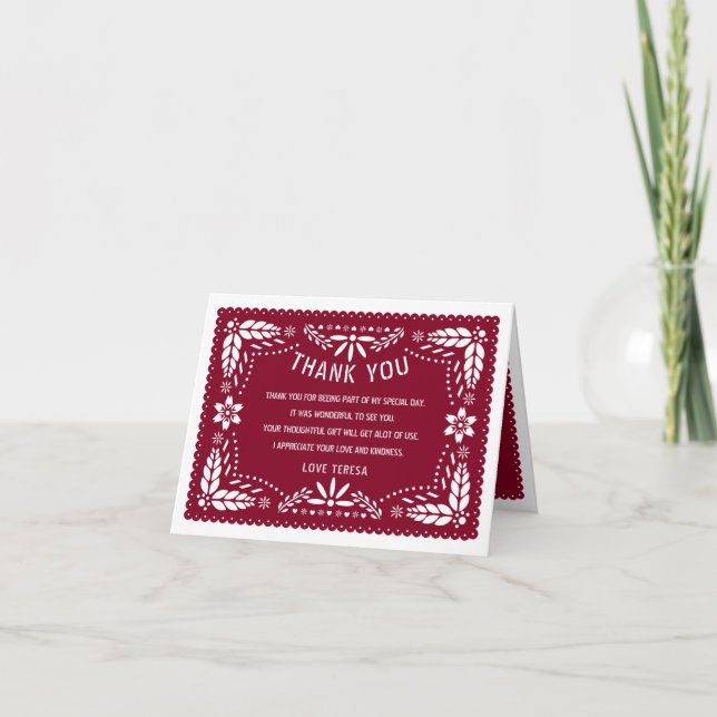 Carte De Remerciements Papillon mexicain rouge Bourgogne quINCEAÑERA (Devant)