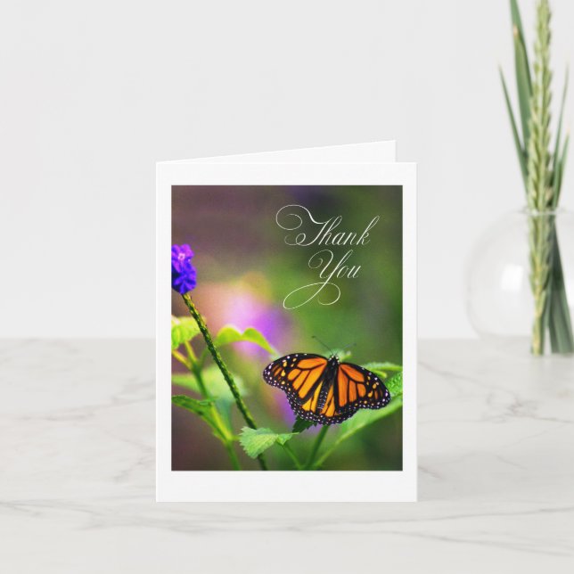 Carte De Remerciements Papillon Monarque dans un cadre fleuri (Devant)