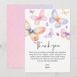 Carte De Remerciements Papillon rose pourpre Fille Tous les âges Annivers