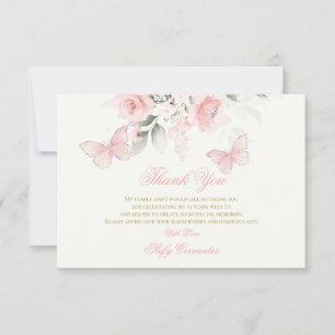 Carte De Remerciements Papillon rose Quinceañera