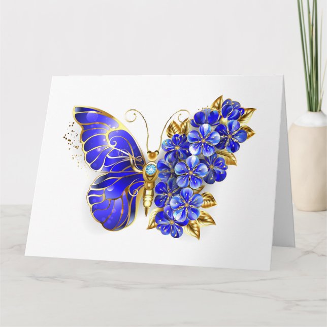 Carte De Remerciements Papillon saphir à fleurs (Devant)