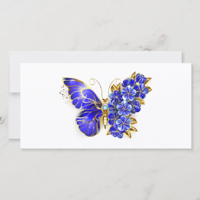 Carte De Remerciements Papillon saphir à fleurs (Devant)