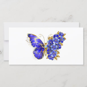Carte De Remerciements Papillon saphir à fleurs