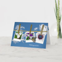 papillon sur des photos florales sur une ligne de 