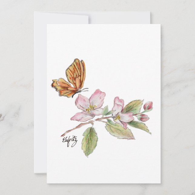 Carte De Remerciements papillon sur fleur (Devant)